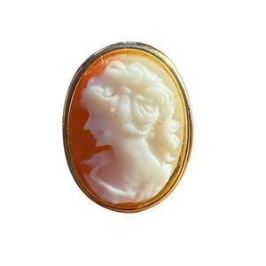 Classic White Cameo Pendant on Orange Background, Very Small, No Chain, VTG